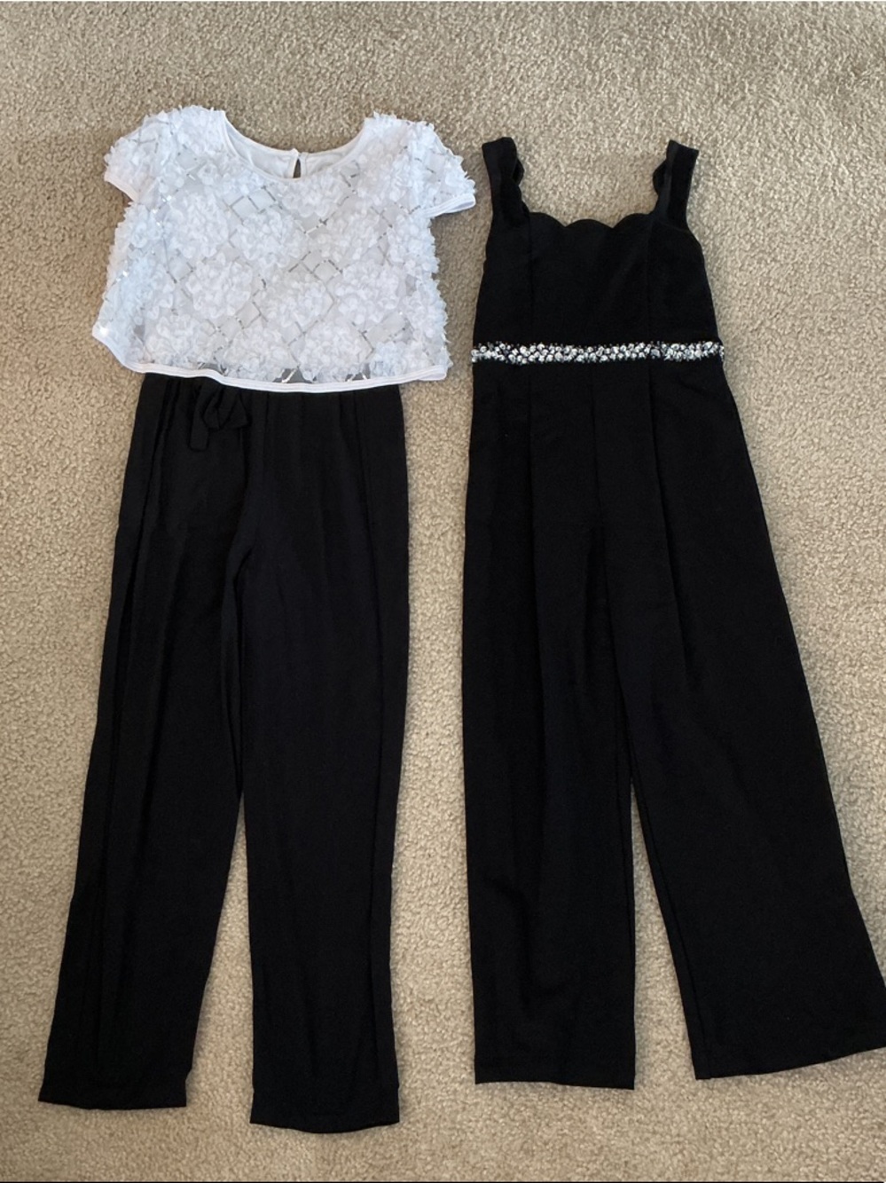 Bundle of 2 Girls Black Dressy Jumpsuits - Size 10 - White Lace, Silver Beading